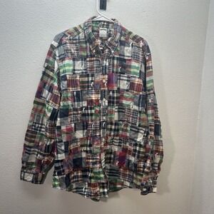 Brooks Brothers Madras Plaid Patchwork Button Men's Cotton Shirt XL Preppy VTG